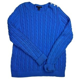 Lands End Blue Cable Knit Crewneck Sweater Size L 14-16